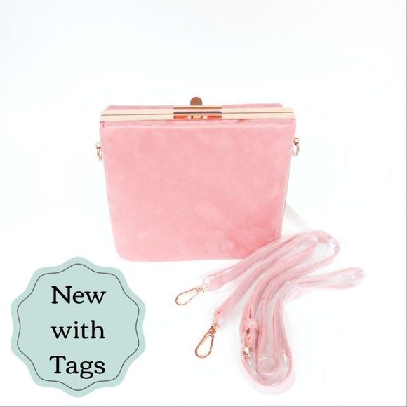 Handbags - Faux Suede Crossbody Purse - Bag - Light Pink - Valentine's Day Gift Idea - NEW